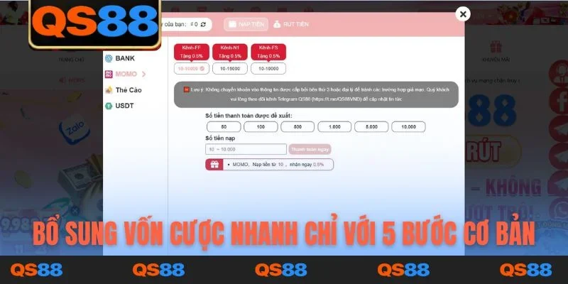 Bổ sung vốn cược nhanh chỉ với 5 bước cơ bản