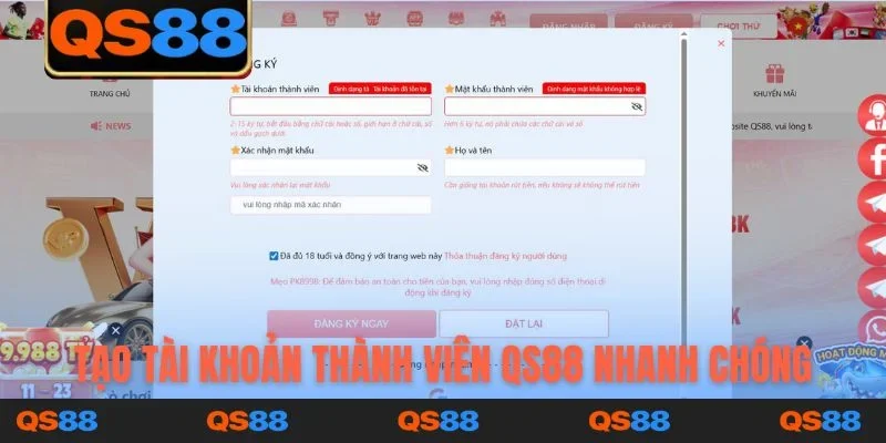 Tạo tài khoản thành viên QS88 nhanh chóng